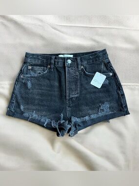 NWT Free People We The Free Black Distressed Cutoff Denim Shorts Size 25